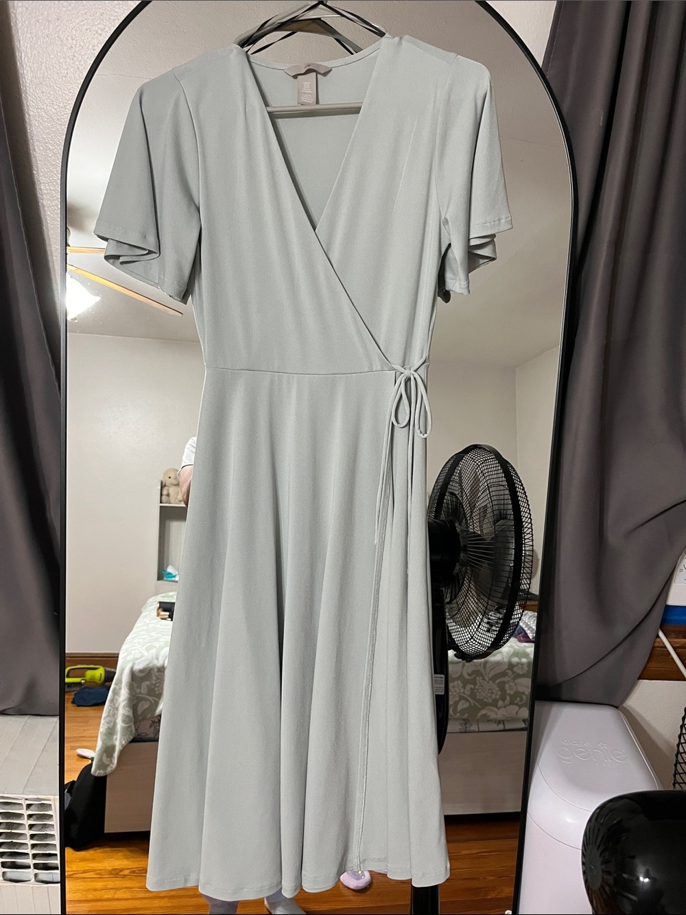 H&M Pale Sage Green Wrap-Style Midi Dress